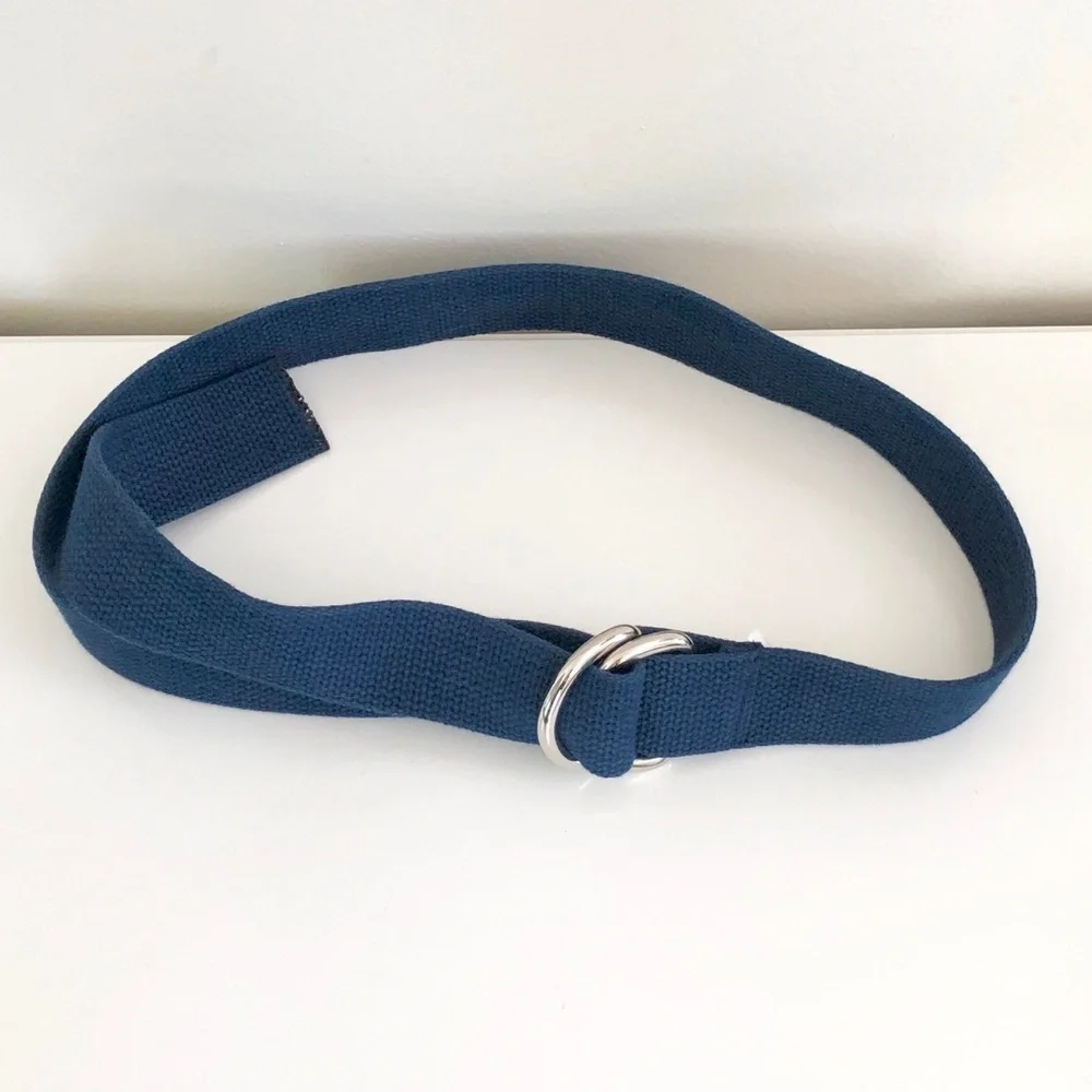 Navy Blue Pull Through Silver Metal Buckle Belt